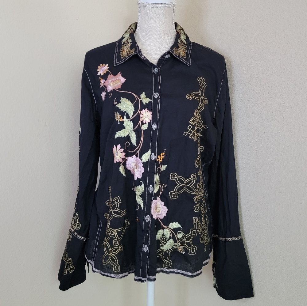 Embroidered Black Women's Top